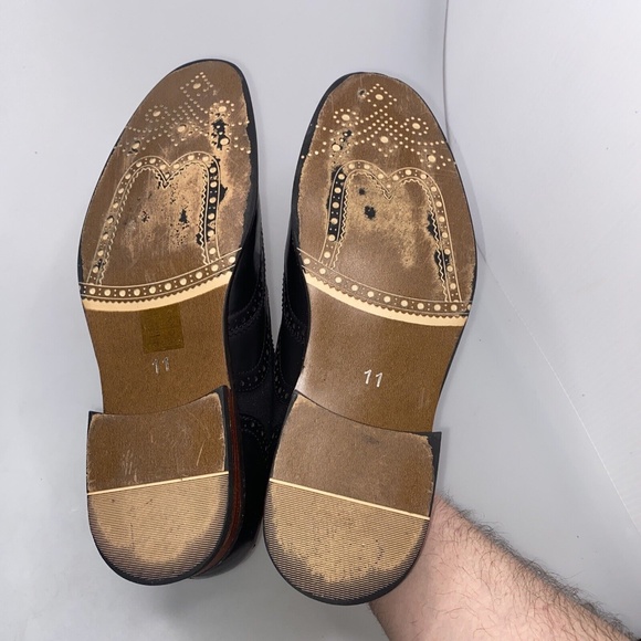 Parrazo Men's Size 11 Dress Shoes Black Wing Tip Block Hill Lace Fashion Oxford - Picture 10 of 16